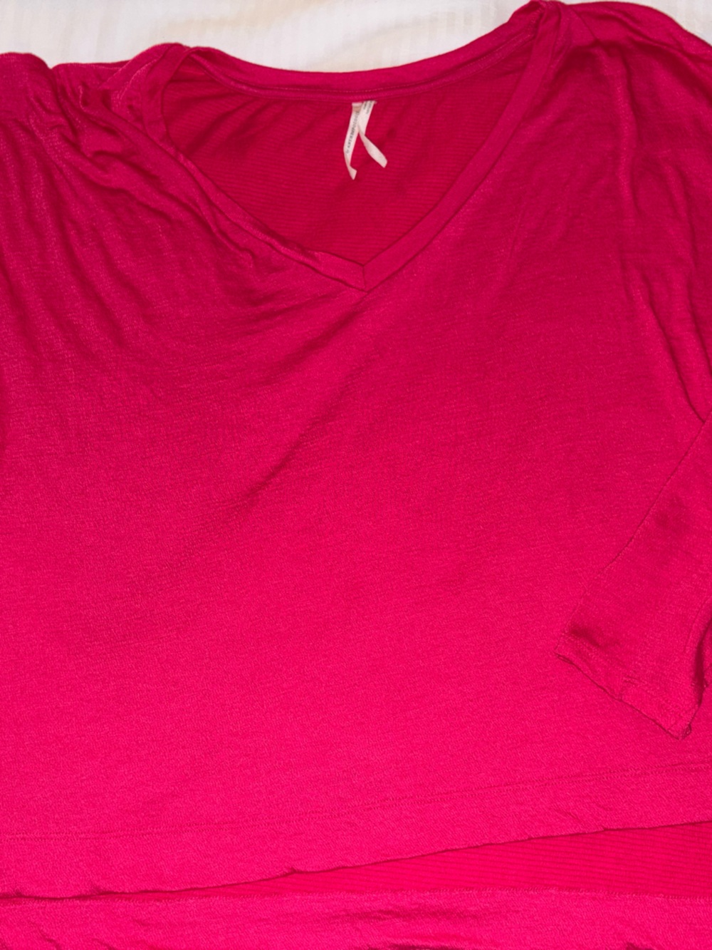Anthropologie Bright Hot Pink V-Neck Long Sleeve Top